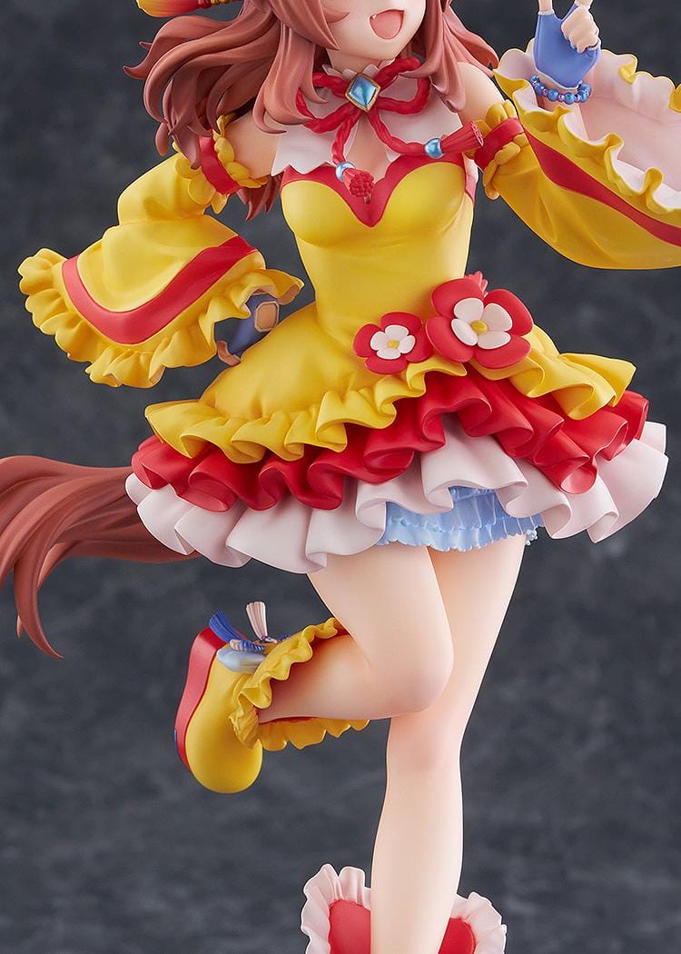Umamusume Pretty Derby Copano Rickey Signature Racewear Ver. 1/7 Scale Figure featuring Copano Rickey in a yellow and red racewear outfit with horse ears, tail, and themed display base.