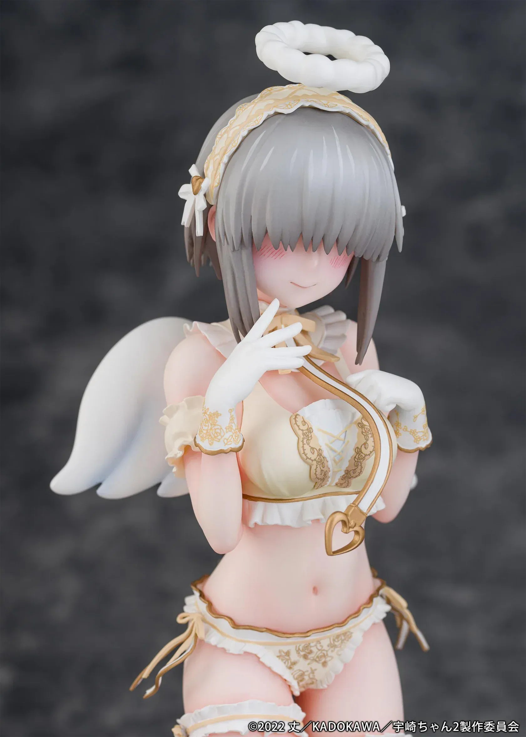 Yanagi Uzaki Angel Ver 1/7 scale figure from Uzaki-chan Wants to Hang Out kneeling with wings and halo on decorative stool