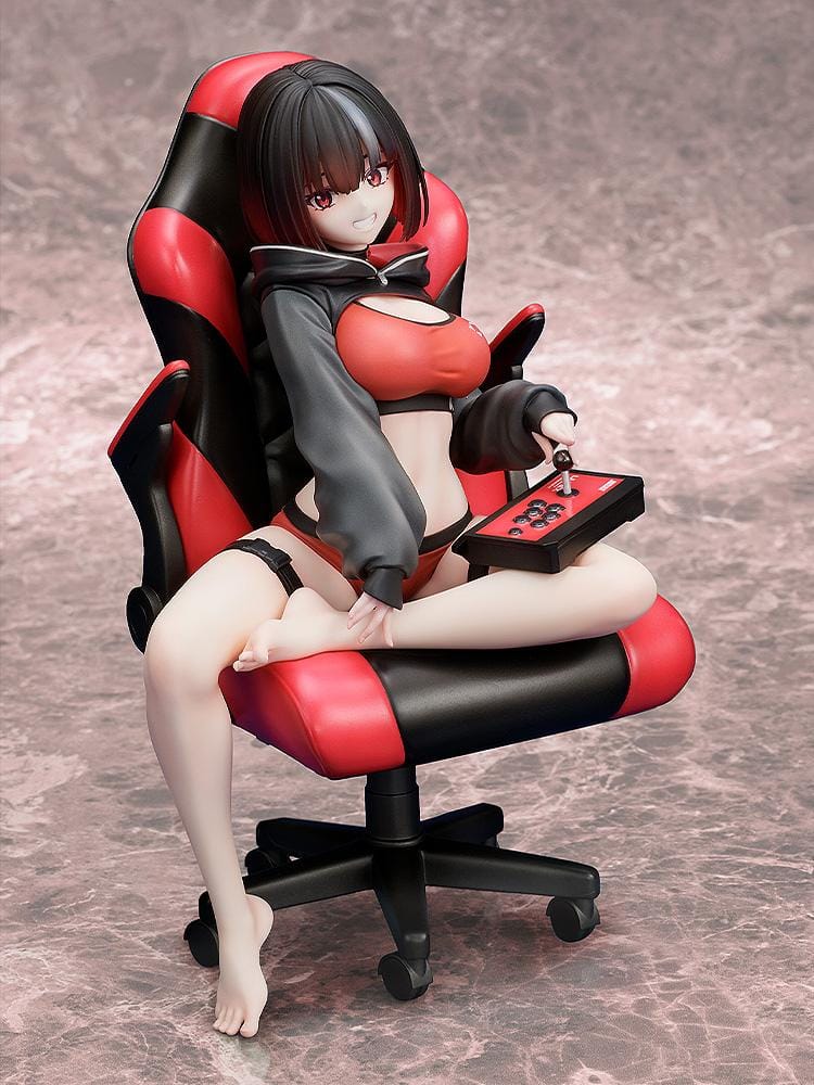 Zashiki Warashi-chan 1/7 scale figure sitting in red and black gaming chair holding a joystick