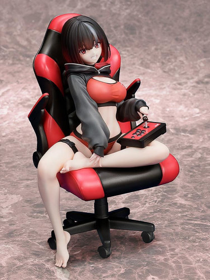Zashiki Warashi-chan 1/7 scale figure sitting in red and black gaming chair holding a joystick