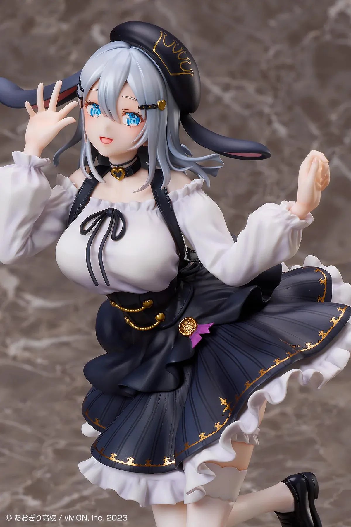 Aogiri High School Yamaguro Nekuro Casual Outfit Ver. 1/7 scale figure featuring a black-and-white dress, silver hair, bunny-inspired beret, and elegant display base