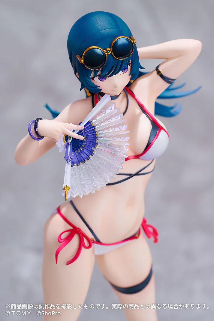 Zoids Genesis Spark Fig Grande SF-G01 Kotona Elegance 1/7 Scale Figure featuring Kotona with long dark teal hair, purple eyes, sunglasses, and beach-style outfit.