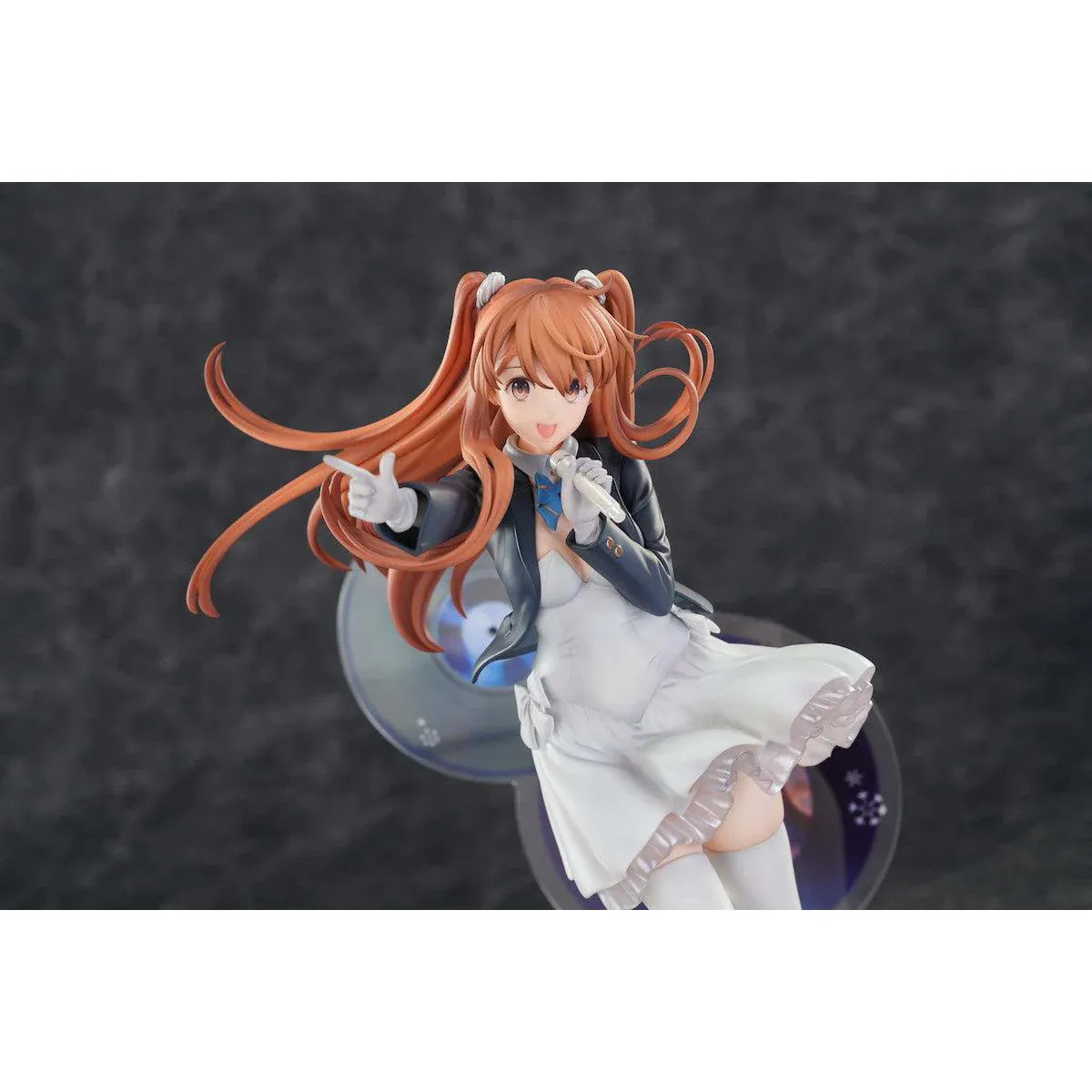 White Album 2 Setsuna Ogiso Reunion 1/6 Scale Figure with white performance outfit, microphone pose, music-disc backdrop, and pink display base