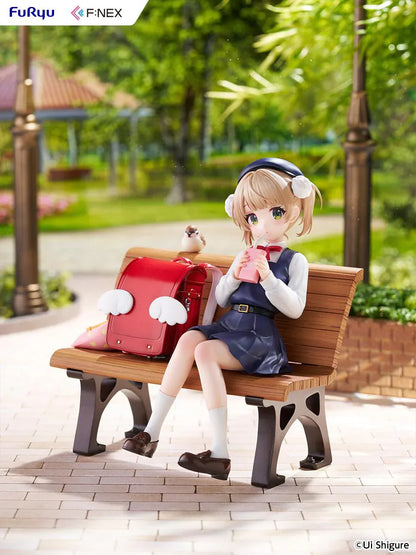 Ui Shigure Ui Shigure 9 Years Old 1/7 Scale Figure seated on a park bench with school bag, drink, and bird companion