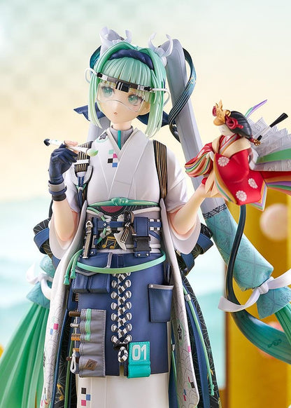 Hatsune Miku Smile x Future Ver. 1/7 scale figure wearing a kimono-inspired outfit with mint twin tails and decorative fan accessory
