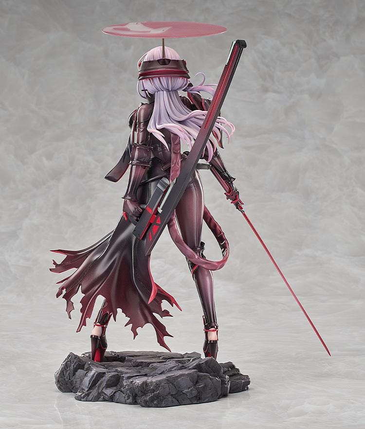Goddess of Victory: Nikke Scarlet Black Shadow Ver 1/7 scale figure in black and red combat suit holding long blade on rocky base