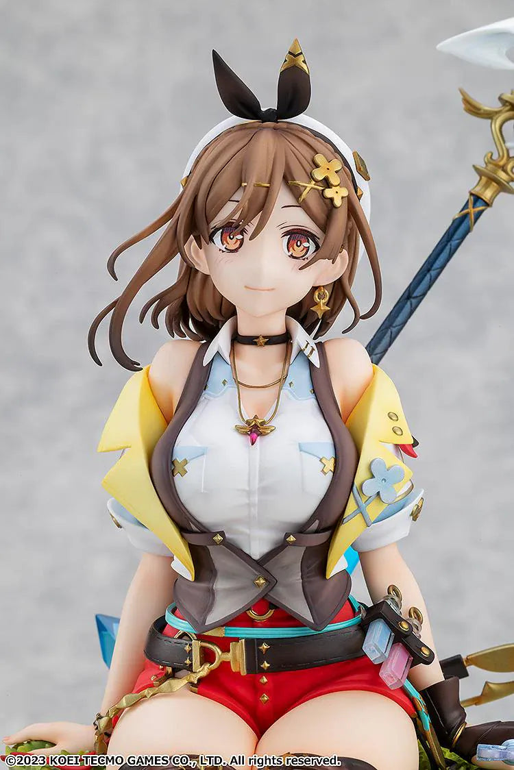 Atelier Ryza 3 Alchemist of the End and the Secret Key Ryza Reisalin Stout 1/7 Scale Figure featuring Ryza seated on a rock base with her alchemy staff and detailed adventurer outfit.