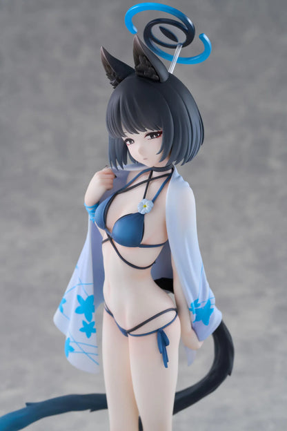 Blue Archive Kikyou Swimsuit 1/7 scale figure with a floral cover-up, pointed ears, blue halo, and twin tails on a circular base.