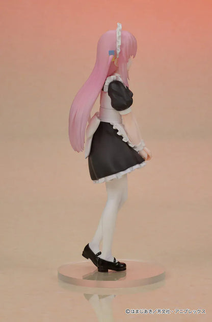 Bocchi the Rock DIGSTA Hitori Gotoh Figure featuring Hitori with long pink hair, blue eyes, maid-style outfit, shy expression, and round display base.