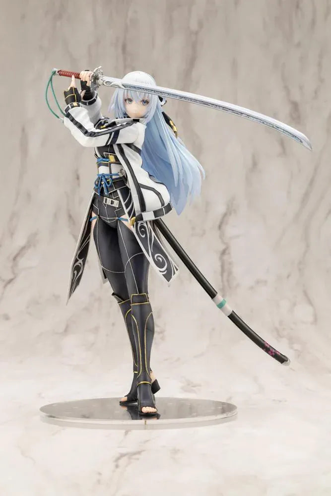 Trails through Daybreak Shizuna Rem Misurugi 1/8 scale figure with flowing pale blue hair, a white jacket, and a sword raised above her head.