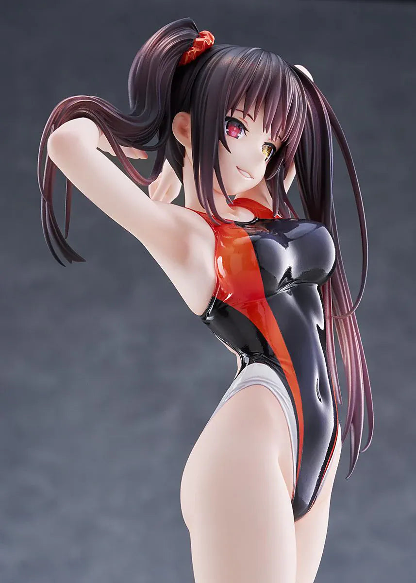 Swimsuit Silhouette DATE A LIVE Kurumi Tokisaki Swimwear Ver. 1/7 Scale Figure featuring Kurumi in a black, white, and red swimsuit with twin tails and a clear display base.