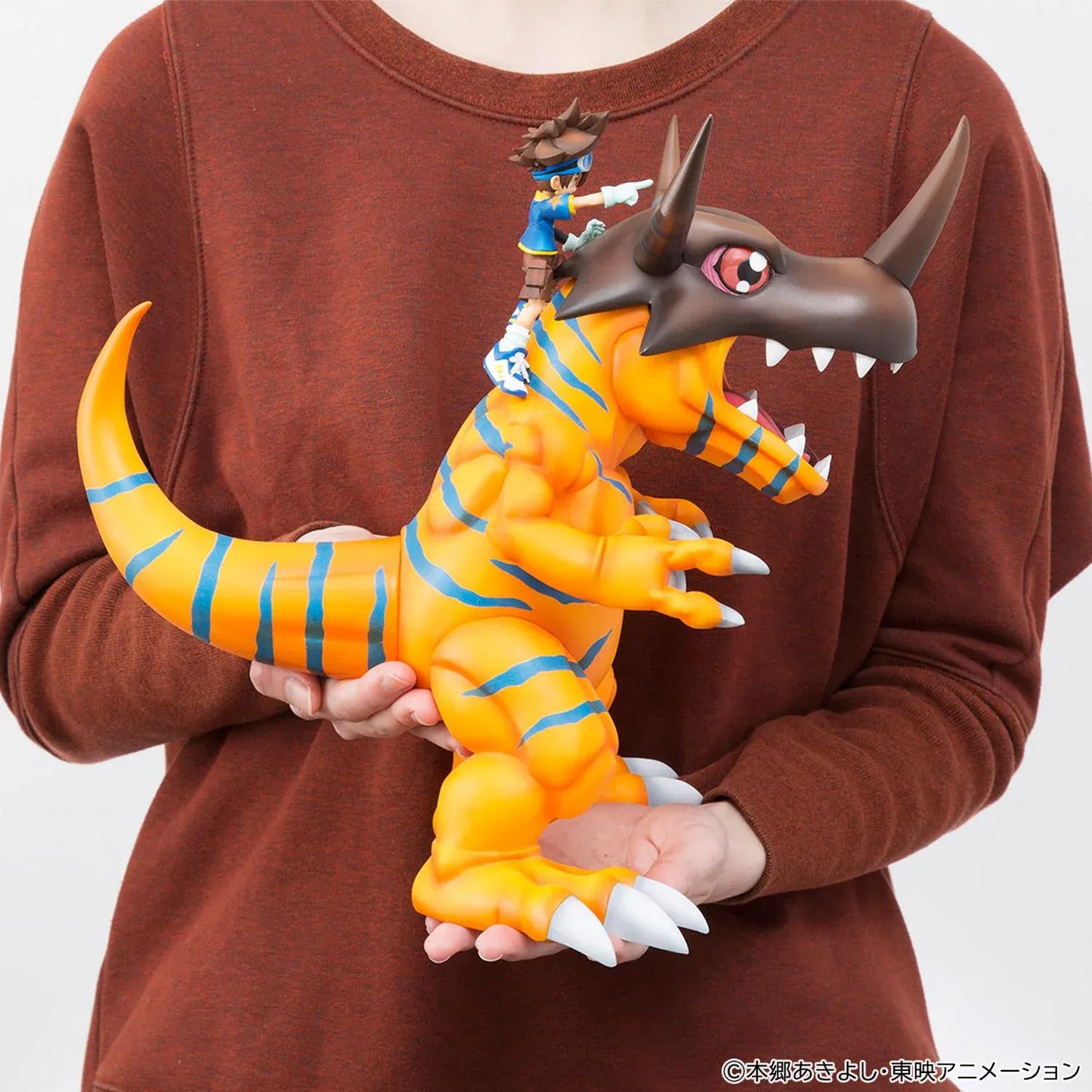 Digimon Adventure Precious G.E.M. Series Greymon and Taichi Yagami Reissue featuring Greymon in a roaring pose with Taichi riding above.
