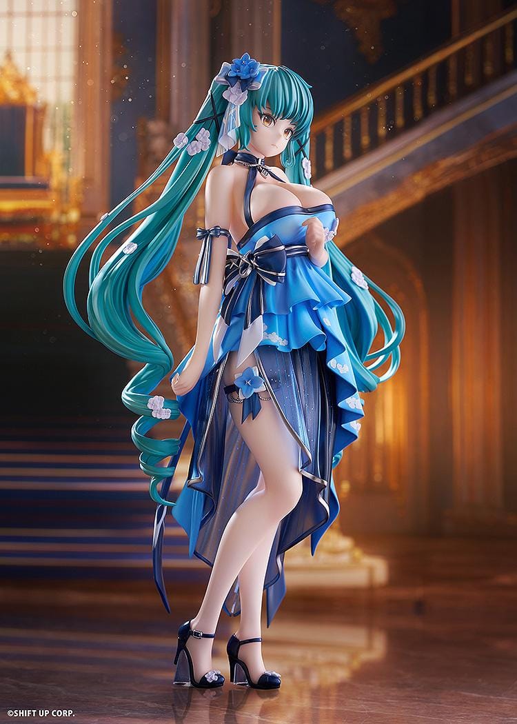 Goddess of Victory Nikke Privaty Banquet Princess 1/7 scale figure wearing flowing blue evening dress with long teal twin-tails.