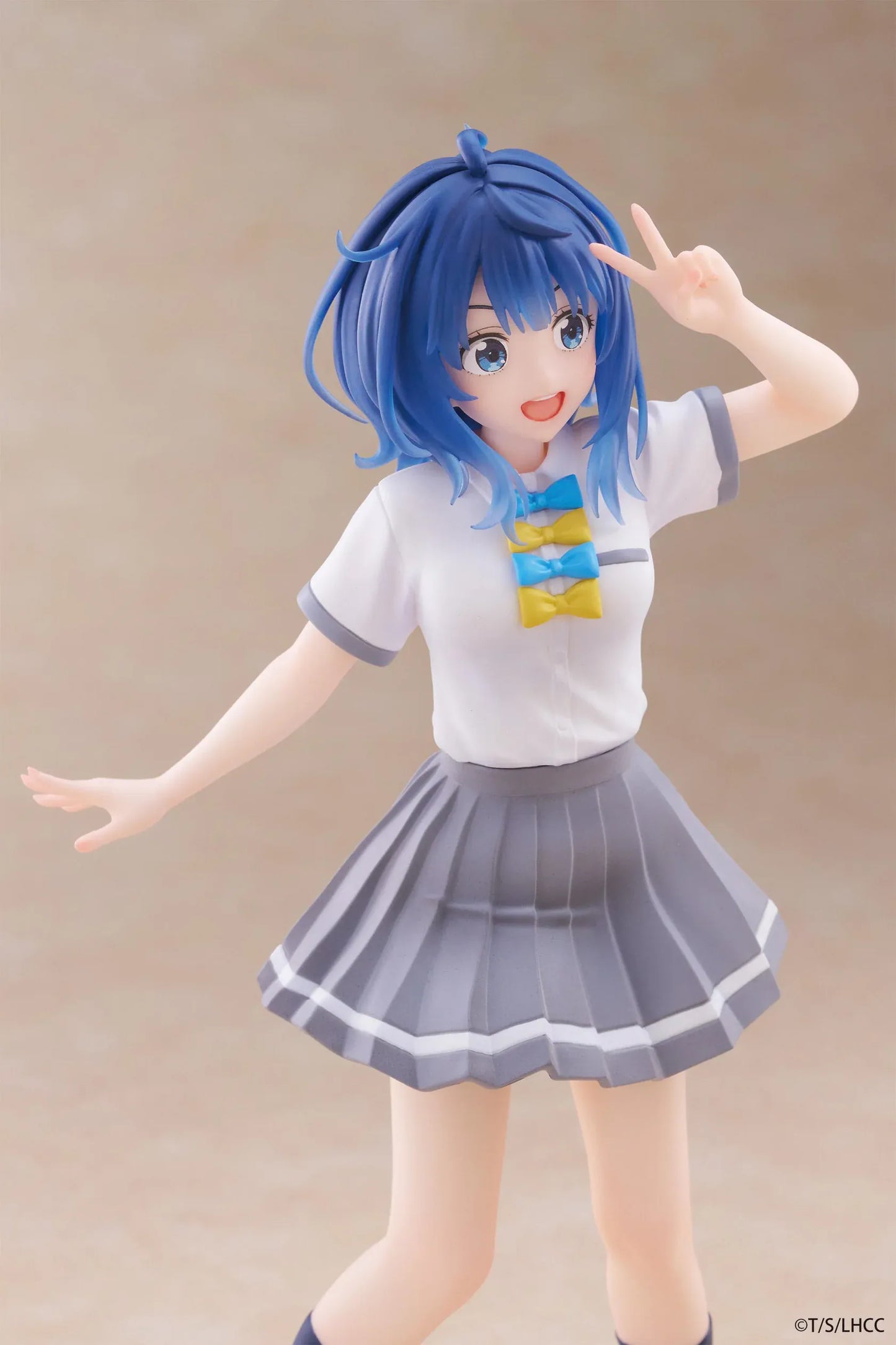 Too Many Losing Heroines Anna Yanami Coreful Figure with blue hair, school uniform outfit, peace sign pose, pleated skirt, and clear display base
