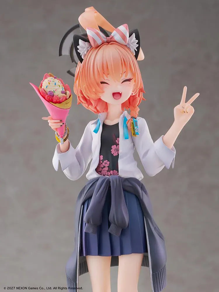 Blue Archive Neru School Memorial Lobby Ver 1/7 Scale Figure holding a colorful crepe and making a peace sign