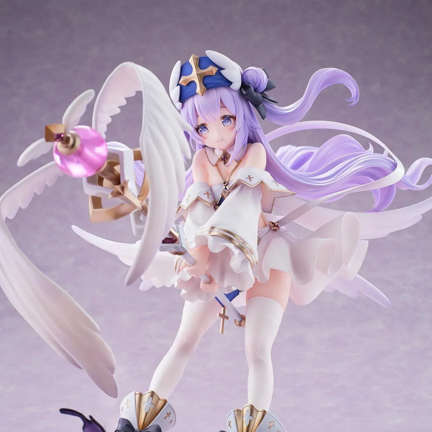Unicorn White My Angel 1/6 scale figure from Azur Lane with angel wings, white dress, lavender hair, and staff accessory on display base