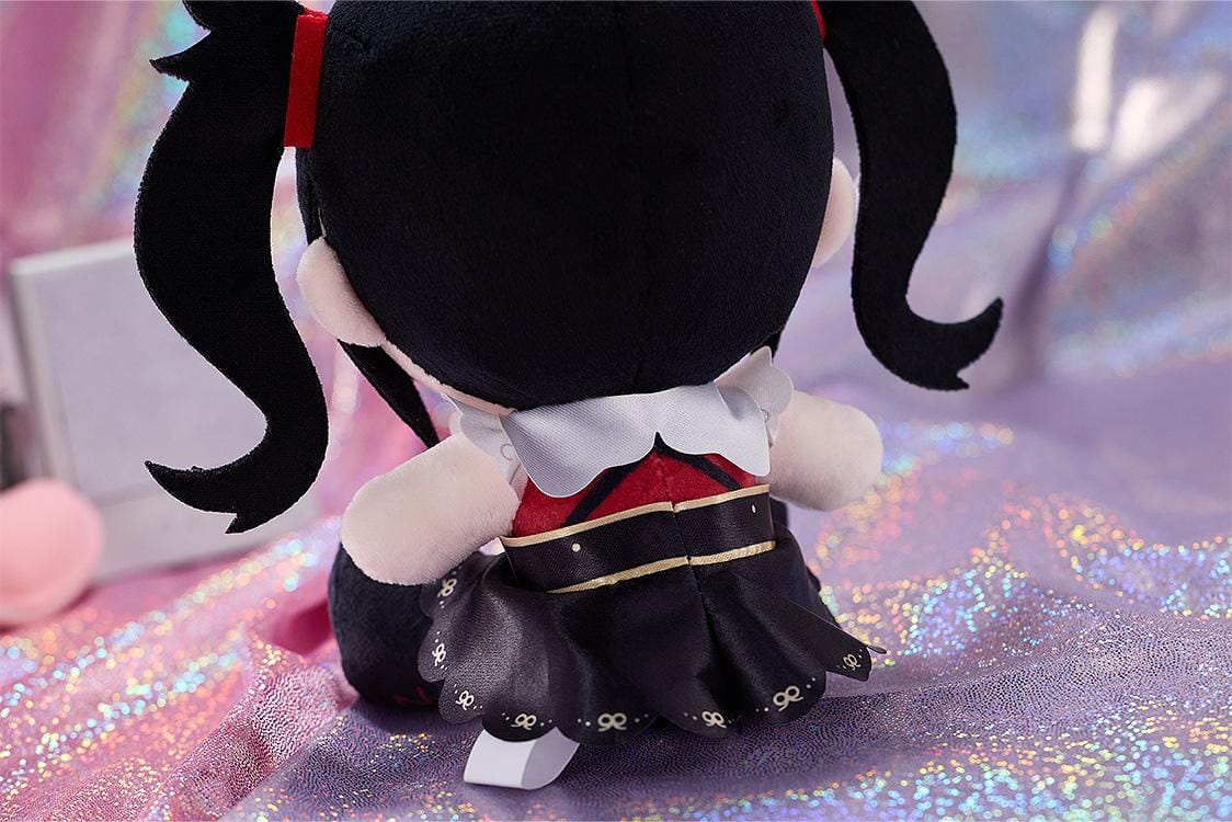 NEEDY GIRL OVERDOSE Ame-chan Punipuni plushie with black twin-tails, yellow hair clips, an embroidered purple eye, and a red and black outfit.