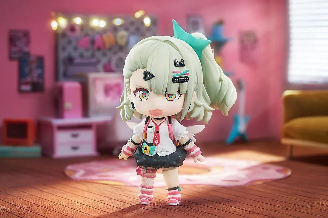 Zenless Zone Zero Nendoroid Sunna figure featuring mint-green hair, colorful accessories, and her signature launcher in an adorable chibi design