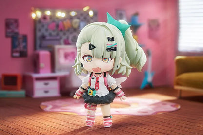 Zenless Zone Zero Nendoroid Sunna figure featuring mint-green hair, colorful accessories, and her signature launcher in an adorable chibi design
