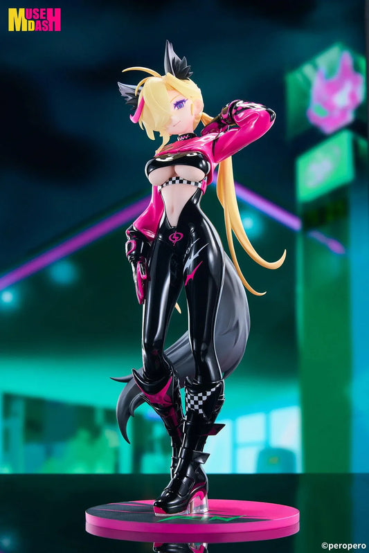 Muse Dash LIMEPIE Rin Racer 1/8 scale figure wearing a glossy black-and-pink racing outfit.