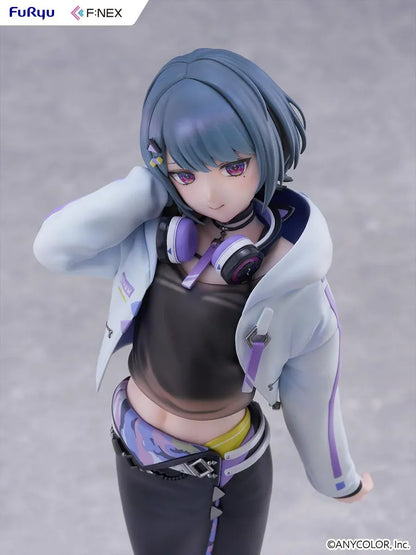 Nijisanji F:NEX Koshimizu Toru 1/7 scale figure wearing headphones and purple accented streetwear