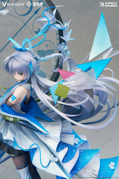 Vsinger Luo Tianyi 12th Anniversary 1/7 scale figure featuring flowing twin tails, layered blue and white dress, and ornate circular backdrop