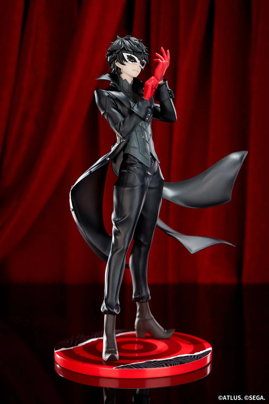 Joker Persona 5 Royal Limepie 1/8 scale figure in black outfit adjusting red glove on red base