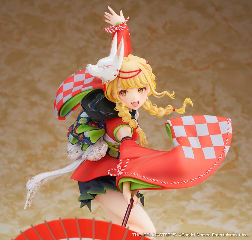 Gakuen iDOLM@STER Kotone Fujita Kamurogiku Ver. 1/7 scale figure wearing a red traditional outfit with a fox mask and wagasa umbrella.