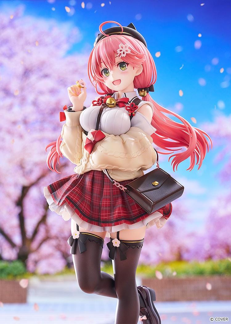 hololive production Sakura Miko Date Style Casual Outfit Ver. 1/7 Scale Figure with pink hair, plaid skirt, jacket, and shoulder bag