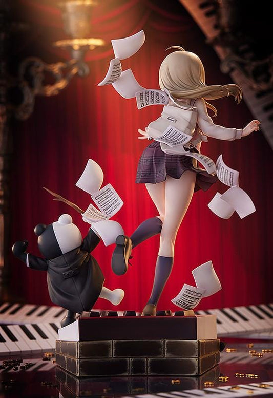 Danganronpa V3 Kaede Akamatsu 1/7 scale figure posed with floating sheet music and Monokuma on an ornate piano-key base.