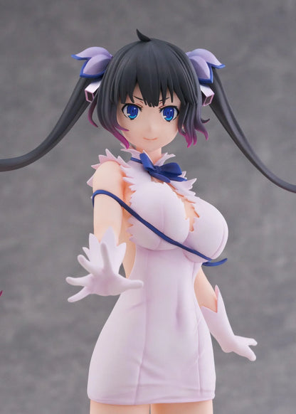 Is It Wrong to Try to Pick Up Girls in a Dungeon V Hestia Divinity Unleashed Limited Edition Ver. 1/7 Scale Figure with twin-tails, white outfit, blue ribbon accents, rocky base, and flame effect parts