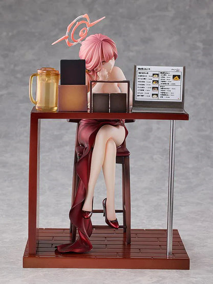 Blue Archive Aru Dress Memorial Lobby version 1/7 scale figure seated at bar counter in red dress