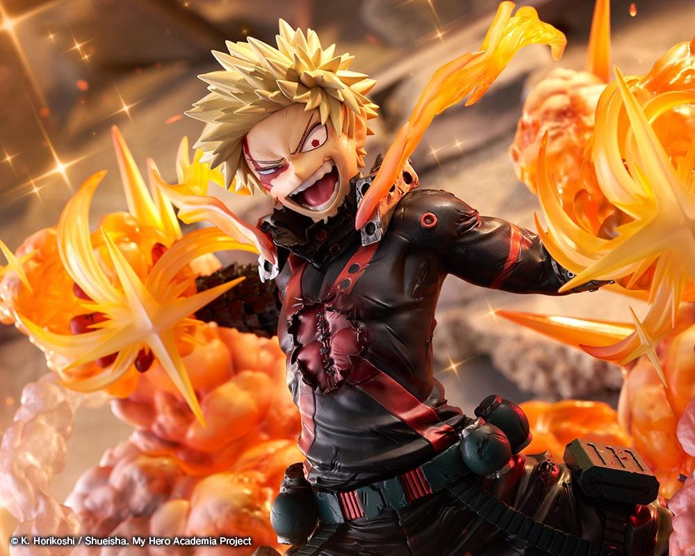 My Hero Academia ArtFX J Katsuki Bakugo Final Season Ver. 1/8 Scale Figure with explosive orange battle effects and hero costume