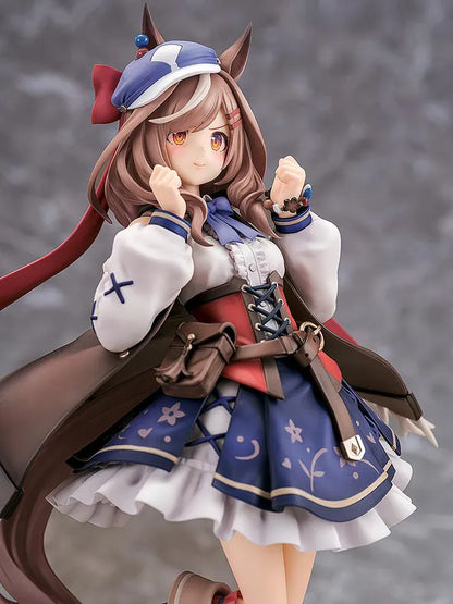 Umamusume Pretty Derby Matikanetannhauser 1/7 scale rerelease figure in a blue-and-red outfit with a flowing cape and themed display base.