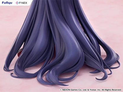 Blue Archive Chiaki Memorial Lobby Ver. 1/7 Scale Figure seated with dark outfit, horn details, pink halo, and camera accessory