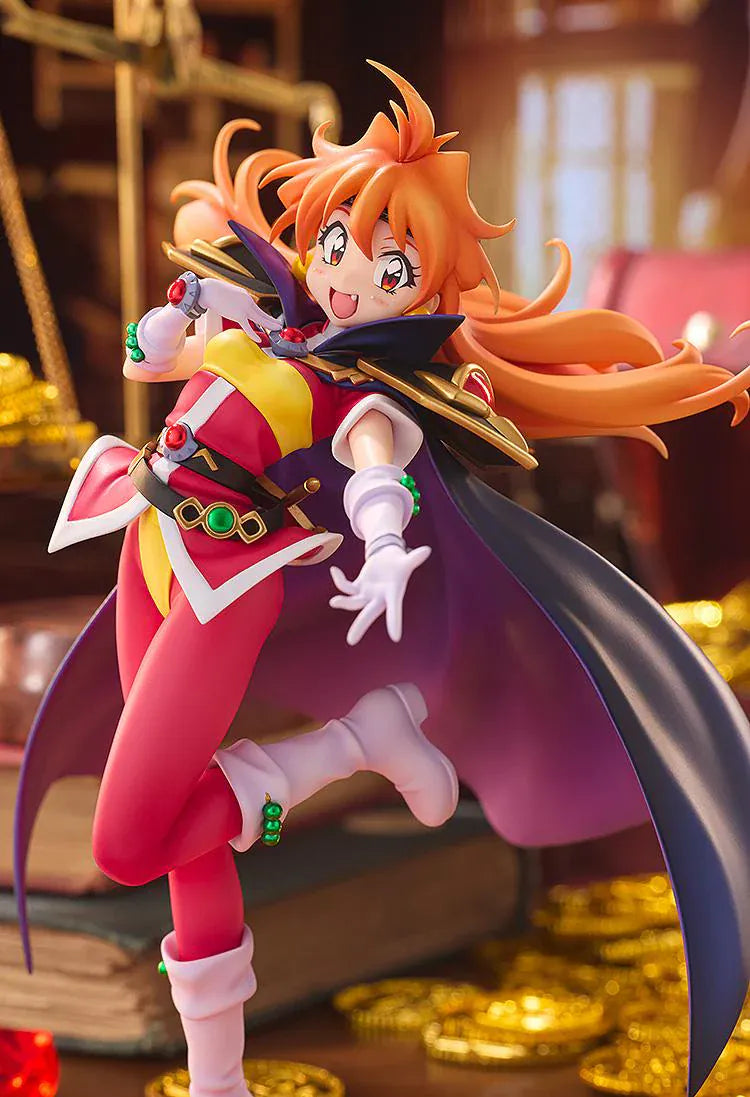 Slayers Lina Inverse Light Novel Non-scale Figure featuring Lina with bright orange hair, red and yellow outfit, black cape, white boots, and an energetic fantasy pose.
