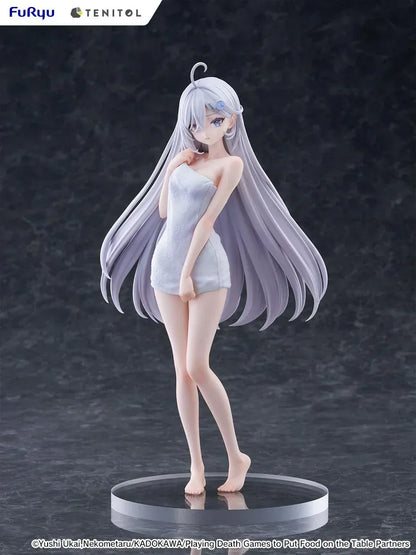 Playing Death Games to Put Food on the Table Tenitol Tall Yuki Golden Bath Ver figure with long silver hair and white towel design.