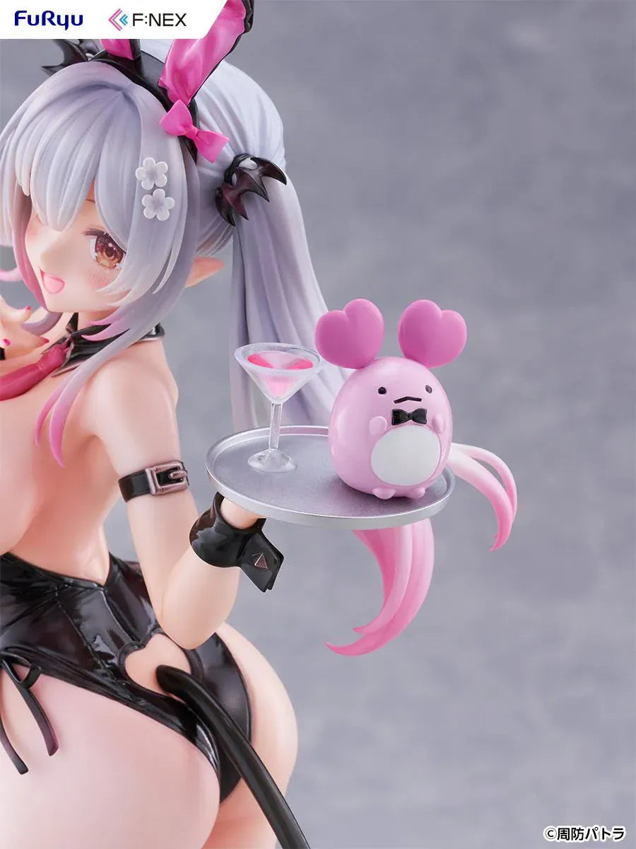 Suou Patra Bunny Ver 1/6 Scale Figure by FuRyu F:NEX wearing a black and pink bunny outfit with stockings, heels, bunny ears, and tail