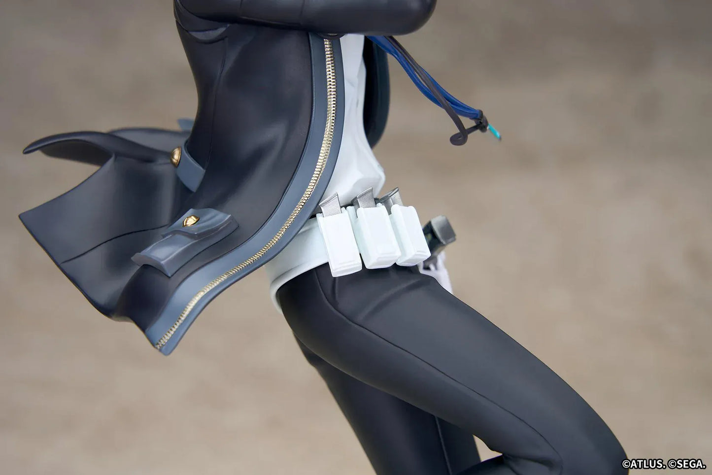 Persona 3 Reload Limepie Protagonist 1/8 Scale Figure with blue hair, black jacket, S.E.E.S. armband, headphones, and themed display base