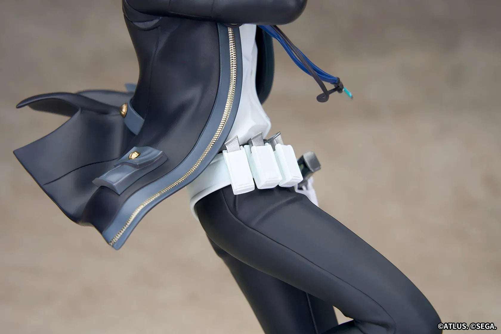 Persona 3 Reload Limepie Protagonist 1/8 Scale Figure with blue hair, black jacket, S.E.E.S. armband, headphones, and themed display base