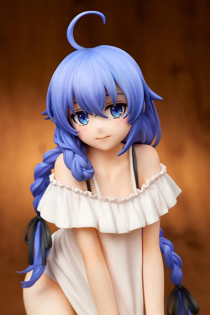 Mushoku Tensei Roxy Migurdia Sleepwear Ver. 1/6 scale figure with blue braided hair and white ruffled sleepwear in a kneeling pose.