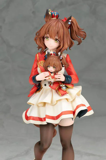 UmaMusume Pretty Derby Aston Machan 1/7 Scale Figure featuring Aston Machan with horse ears, short brown hair, red-and-cream outfit, plush doll accessory, and themed display base.