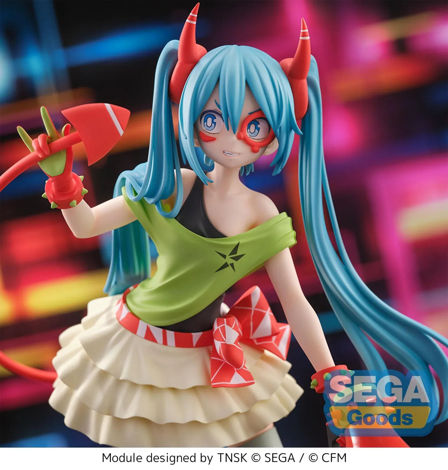 Hatsune Miku Project DIVA FiGURiZMa DE:MONSTAR T.R. Version rerelease figure with devil horns, tail, and colorful outfit