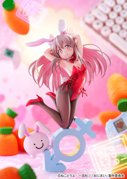 ONIMAI I'm Now Your Sister Mahiro Oyama Bunny Girl Style 1/7 Scale Figure featuring Mahiro in a red bunny outfit with bunny ears, flowing hair, tights, and themed display base.