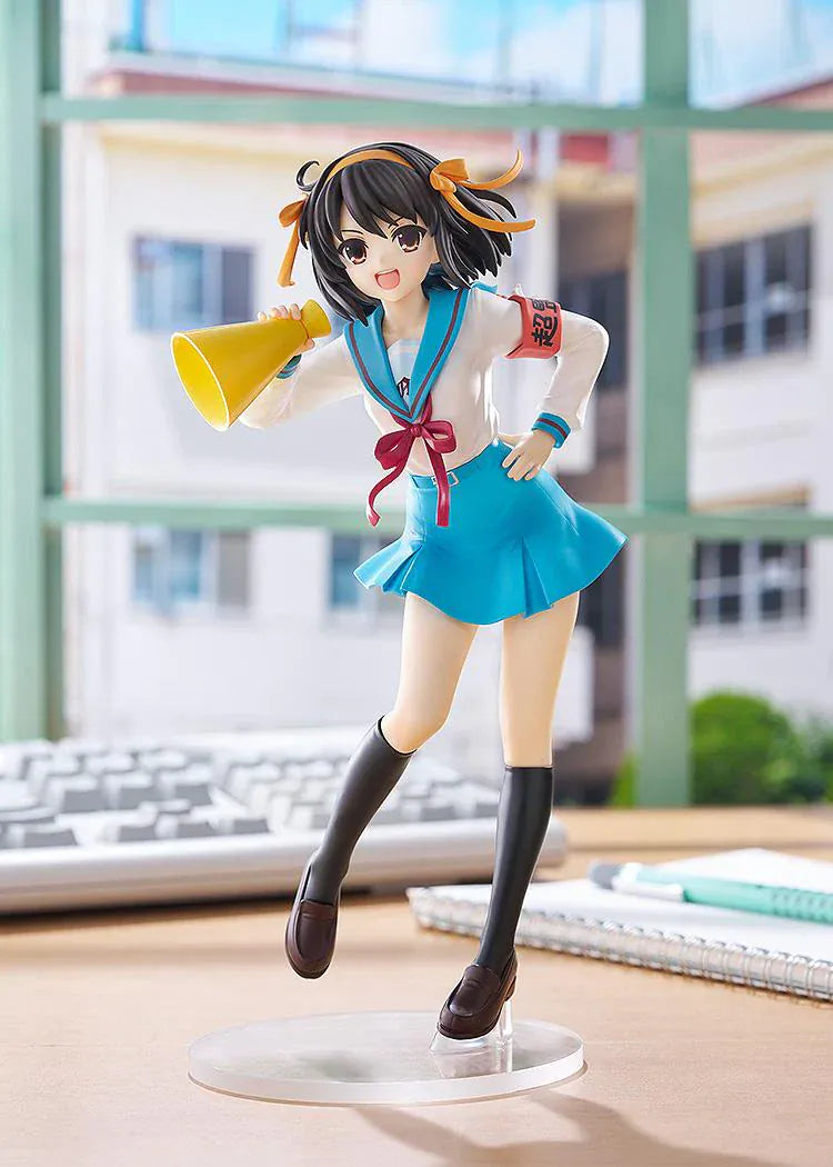 POP UP PARADE Haruhi Suzumiya L Size anime figure holding megaphone in North High school uniform by Good Smile Company