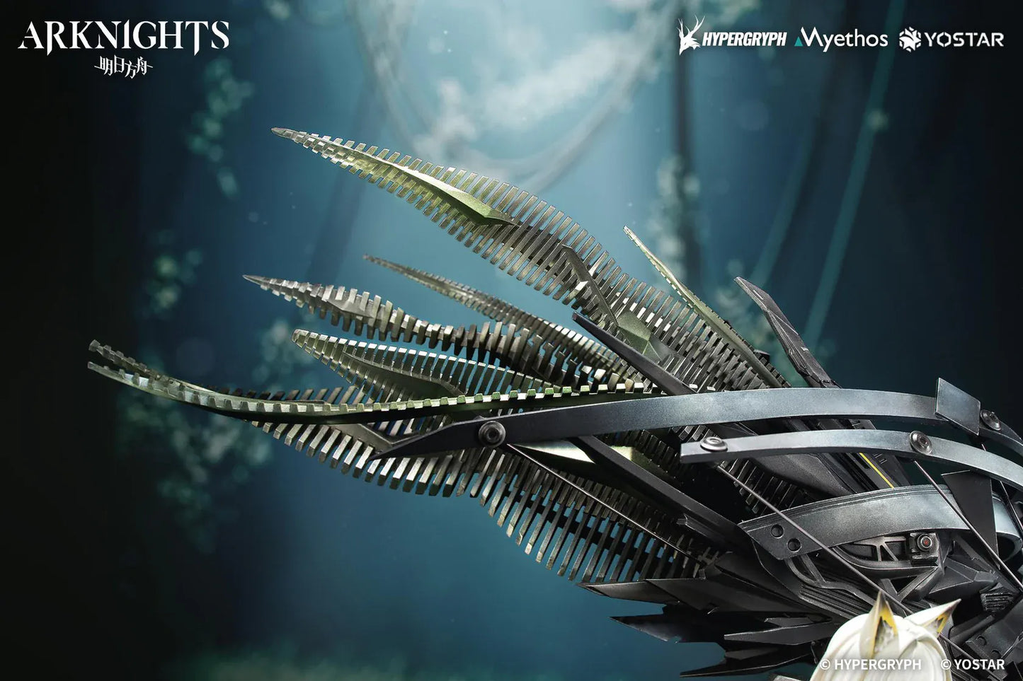Arknights Kal'tsit Esperanta 1/7 Scale Figure with white-and-green outfit, mechanical display element, long hair, and detailed sci-fi base