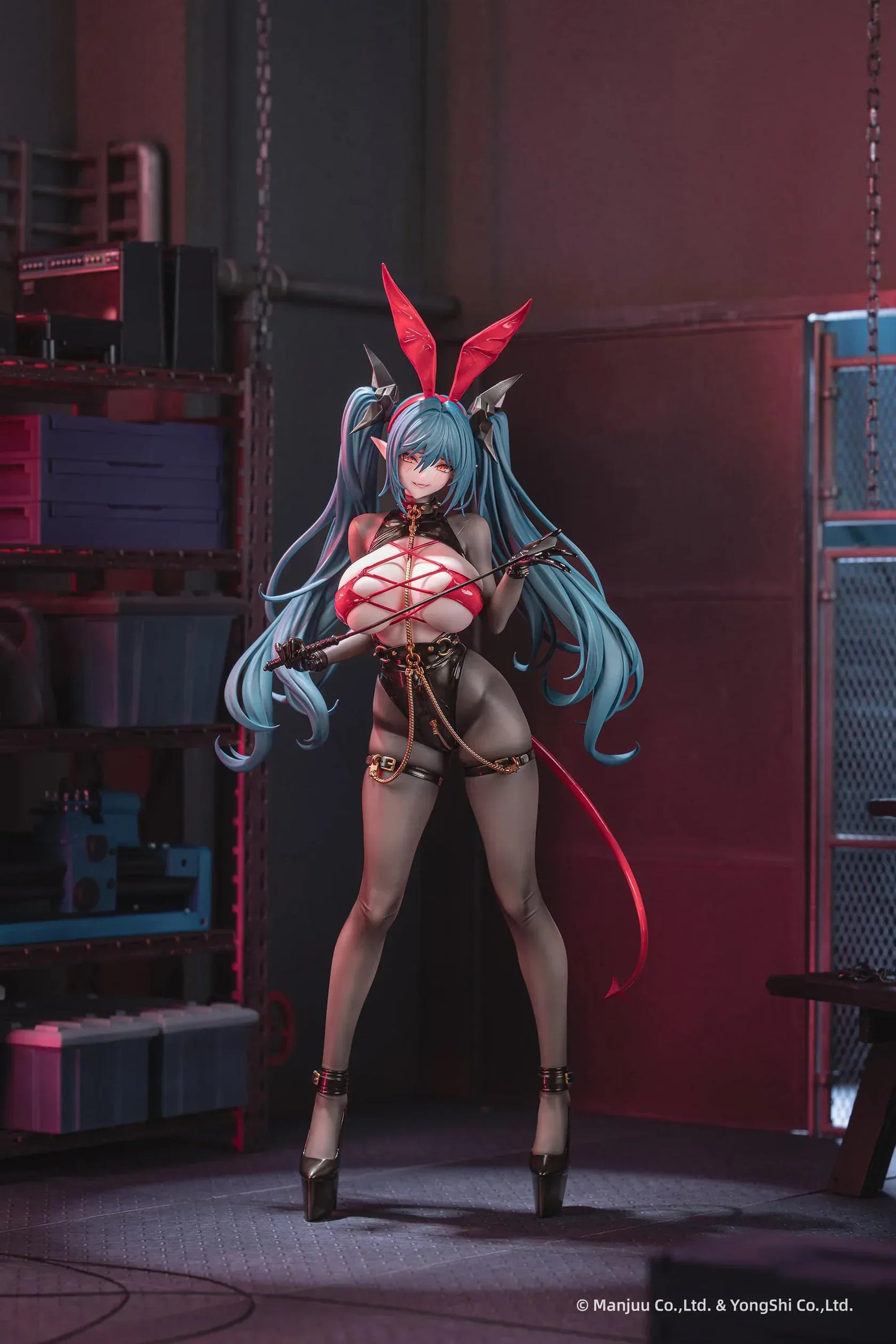 Azur Lane Regensburg The Dark Dragon’s Dungeon 1/6 scale figure with black bodysuit, red accents, and flowing teal twin-tails