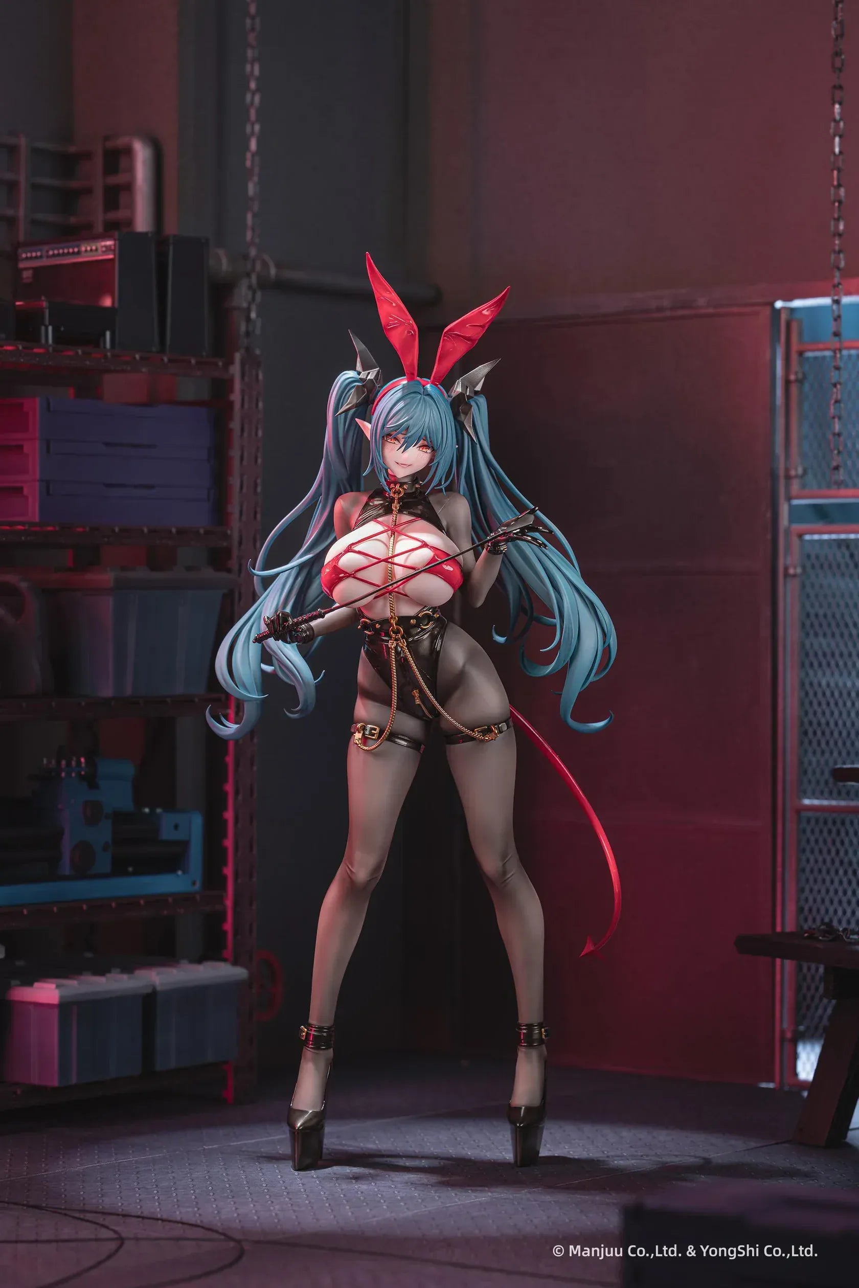 Azur Lane Regensburg The Dark Dragon’s Dungeon 1/6 scale figure with black bodysuit, red accents, and flowing teal twin-tails
