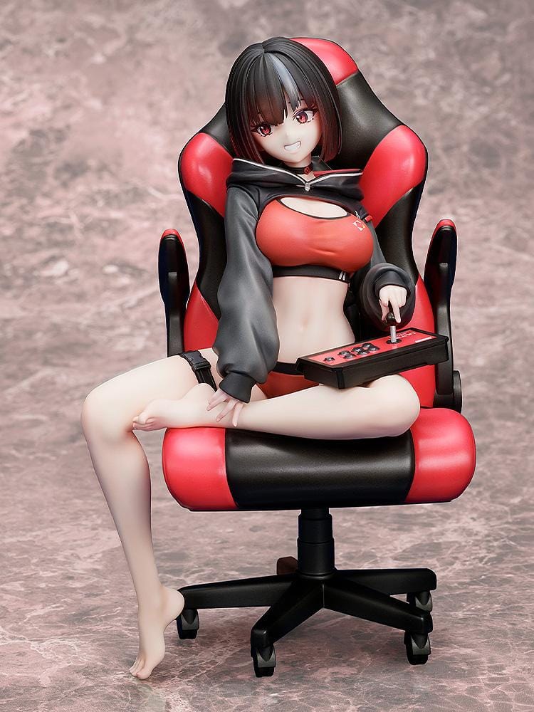 Zashiki Warashi-chan 1/7 scale figure sitting in red and black gaming chair holding a joystick