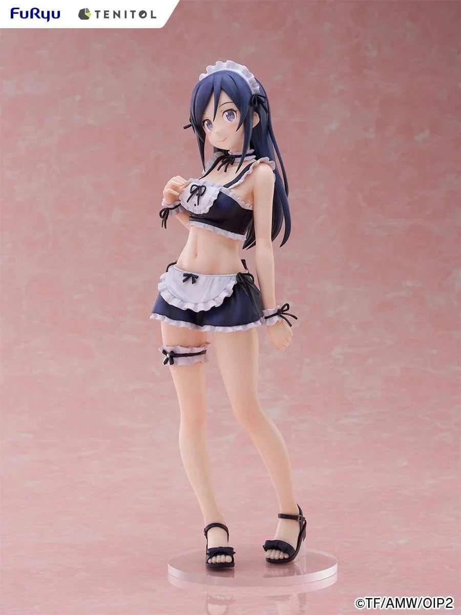 Oreimo Tenitol Tall Ayase Aragaki Swimsuit Maid Ver. Figure featuring Ayase in a navy and white maid swimsuit holding a relaxed pose surrounded by desserts